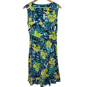 Lands End Tropical Print Sleeveless Fit & Flare Mock Wrap Floral Medium Dress